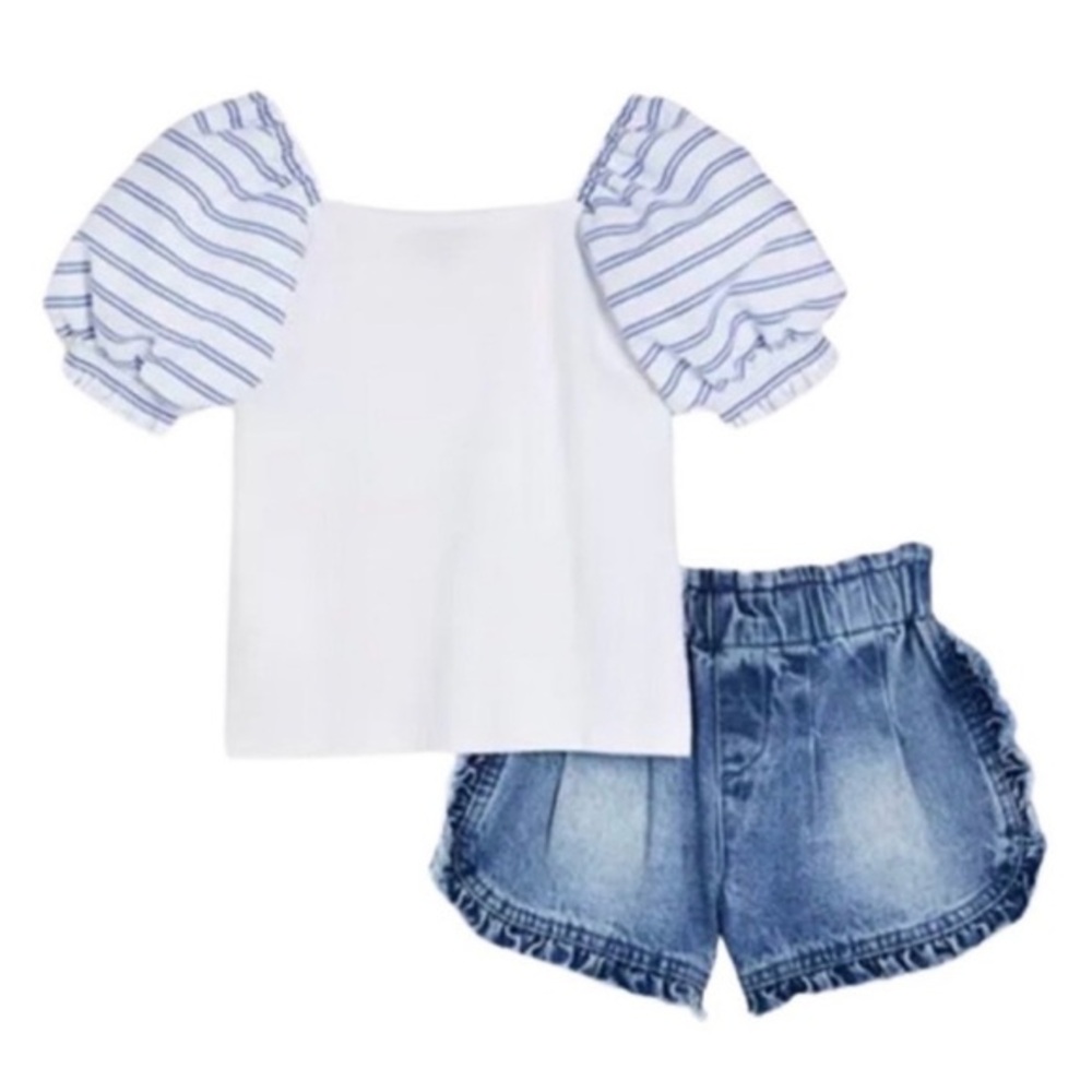 HABITUAL GIRLS PUFF SLEEVE TOP & DENIM SHORTS